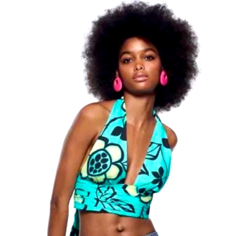 NWOT Zara Turquoise floral print halter top sz S